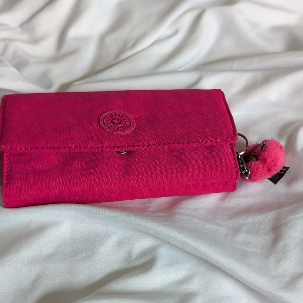 Kipling Hot Pink Continental Wallet with Pom Pom Charm - Picture 5 of 5